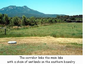 The corridor links the main lake with a chain of wetlands on the southern boundary