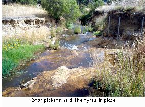 Star pickets held the tyres in place